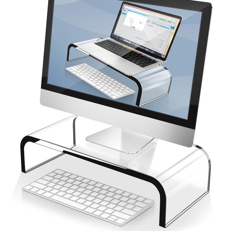 AboveTEK Acrylic Monitor Stand Clear Monitor Riser Computer Desk Stand Premium Acrylic Laptop Stand for Home Office PC TV Stand with Keyboard Storage Heavy Duty Desk Riser - Image 2