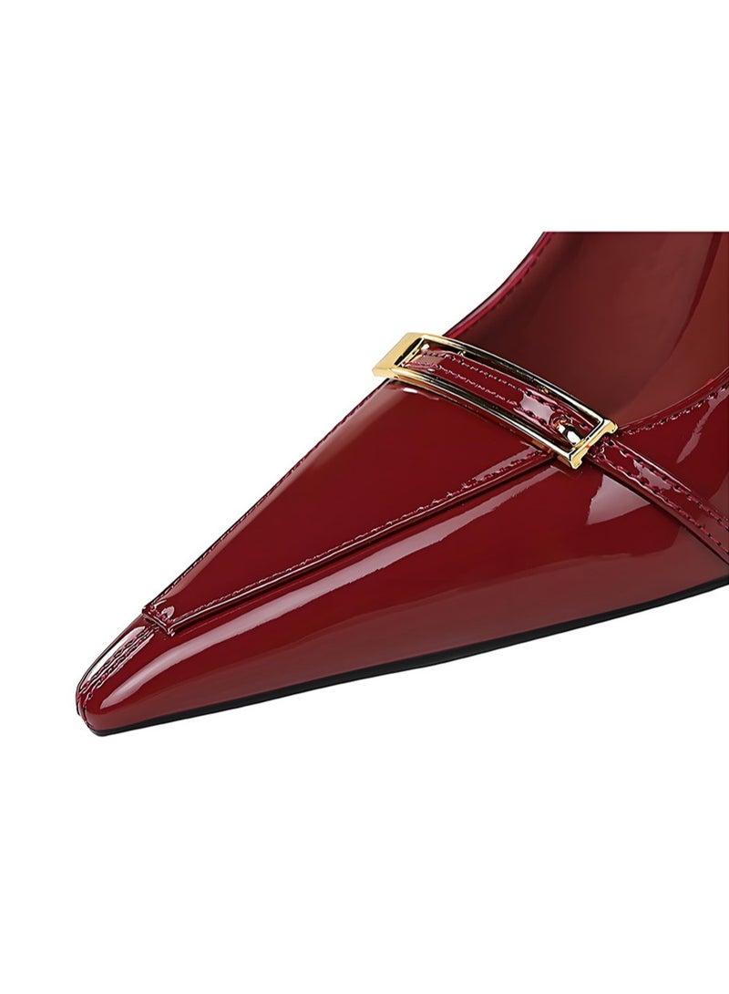 BIGTREE Women's Stiletto Pumps Closed Pointed Toe High Heels Party Dress Shoes Wine Red 8CM - Image 4