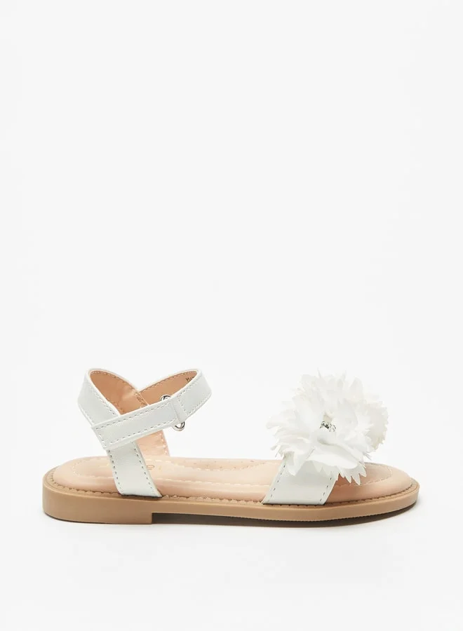 JUNIORS Girls Flower Embellished Sandals With Hook And Loop Closure