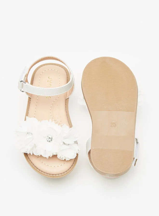 JUNIORS Girls Flower Embellished Sandals With Hook And Loop Closure