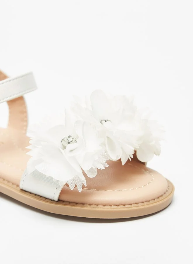 JUNIORS Girls Flower Embellished Sandals With Hook And Loop Closure