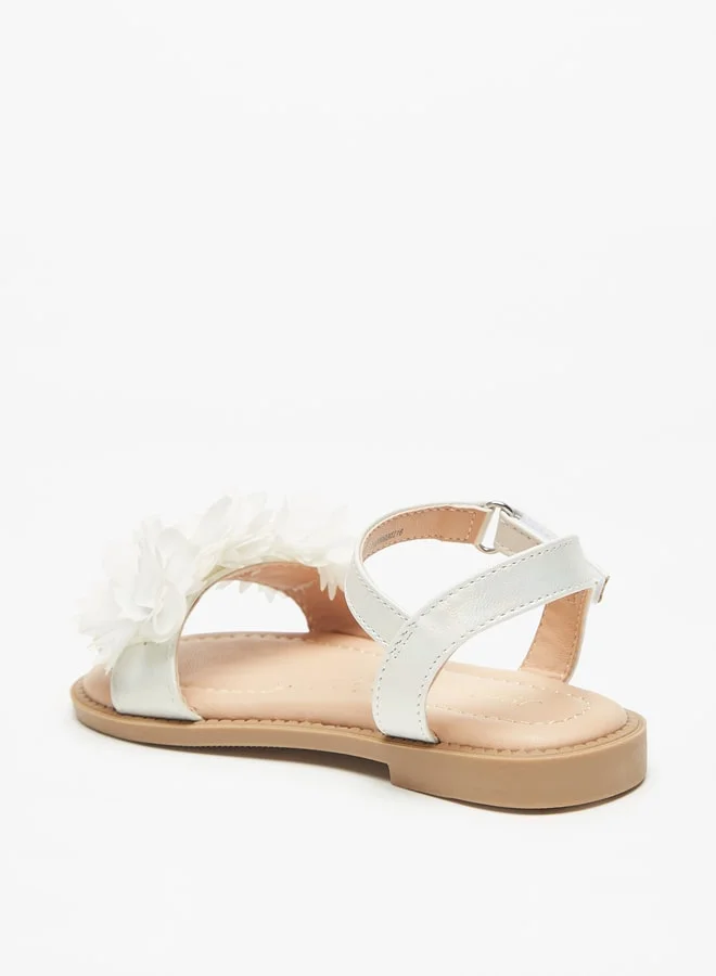 JUNIORS Girls Flower Embellished Sandals With Hook And Loop Closure