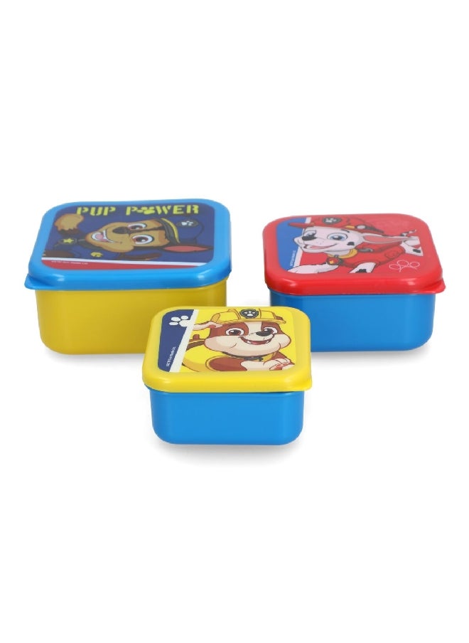 STOR - 3-Piece Paw Patrol Pup Power Theme Square Shaped Plastic Nesting Snack Box Set Multicolour 6 x 12 x 12 cm - Image 1