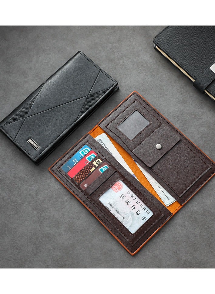 Long Men's Wallet Multi-Card Clutch Wallet Retro Business Texture Wallet Card Holder Coin Purse Suitable For Husband Father Son Boyfriend Dark Black