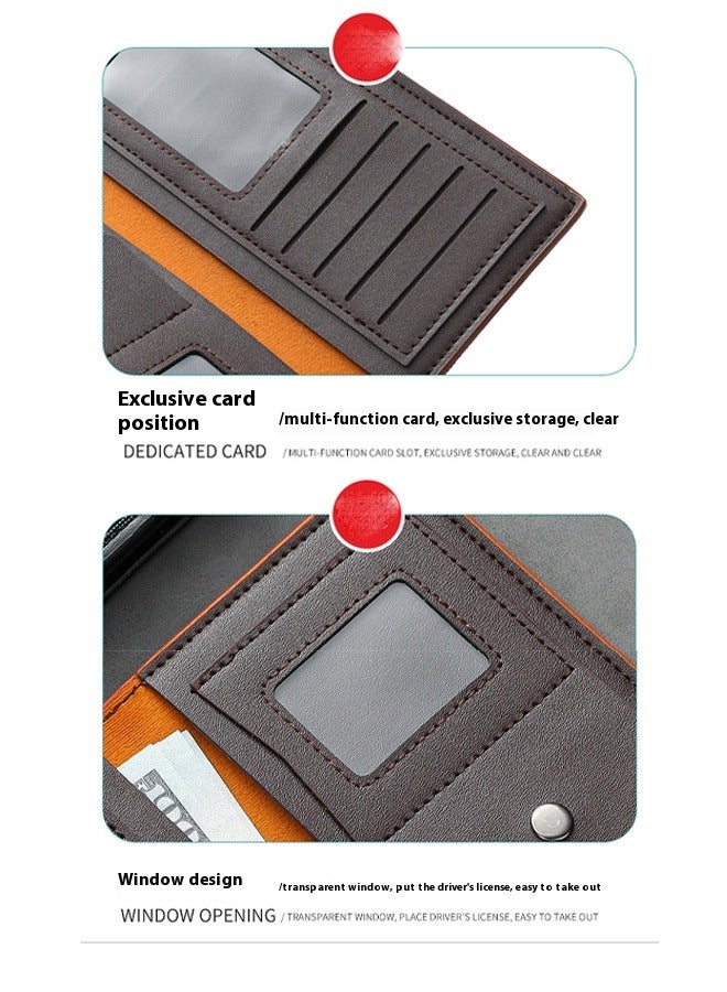 Long Men's Wallet Multi-Card Clutch Wallet Retro Business Texture Wallet Card Holder Coin Purse Suitable For Husband Father Son Boyfriend Dark Black