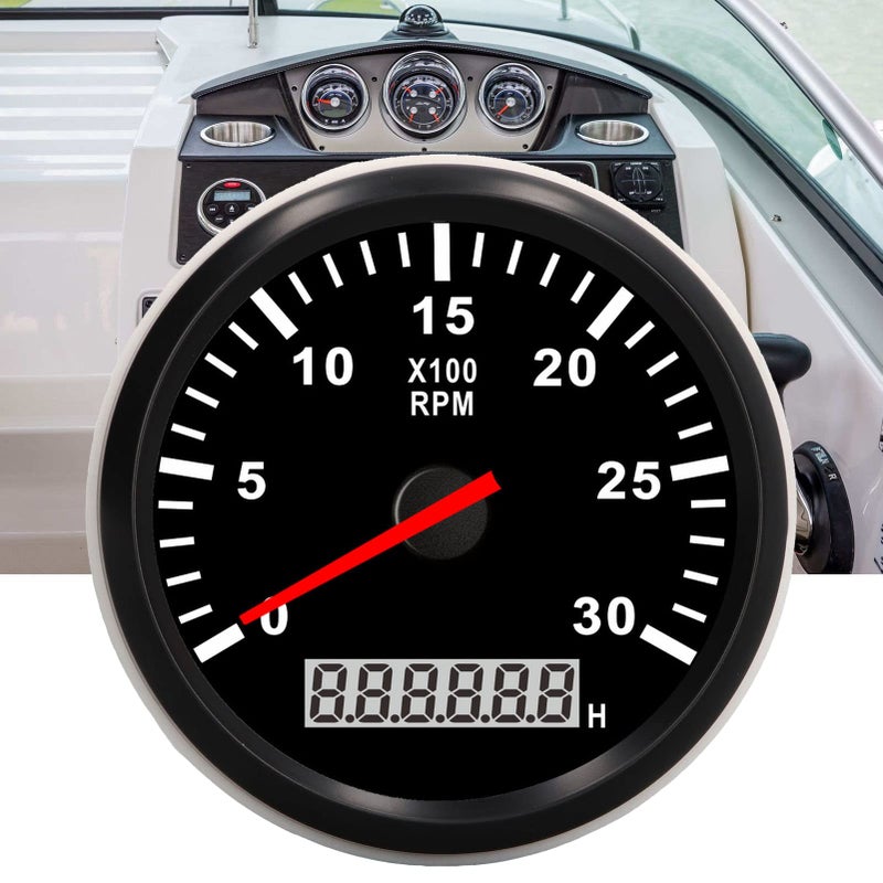 مقياس سرعة الدوران 85 مم 3000 دورة في الدقيقة بشاشة LCD ذات إضاءة خلفية حمراء وعداد ساعات مقاوم للماء IP67 للقوارب البحرية - Image 5