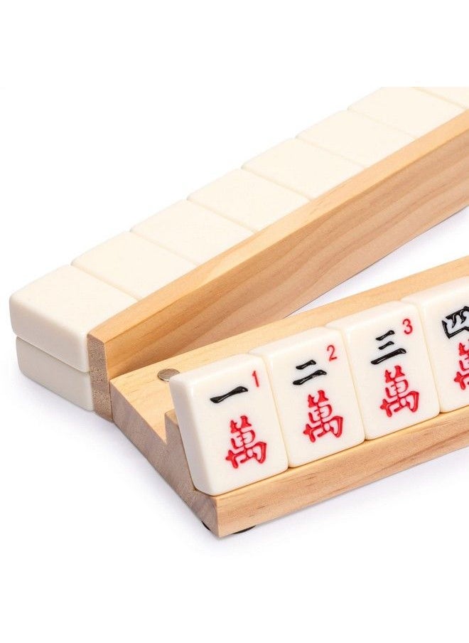 18Inch Natural Pine Wooden Mahjong Racks With Pushers Set Of 4 (Racks With Pushers Only)