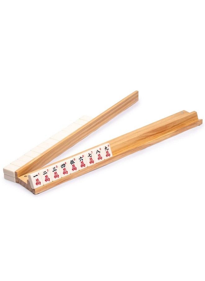 18Inch Natural Pine Wooden Mahjong Racks With Pushers Set Of 4 (Racks With Pushers Only)