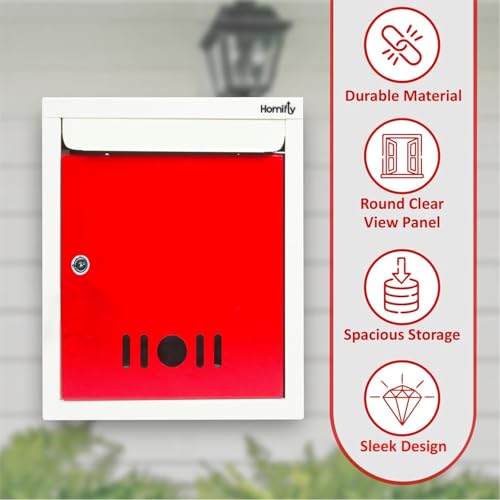 HOMIFLY Wall Mount A4 Size Letter Box/Mail Box/Suggestion Box/Complaint Box for Office/Post Box for Home gate with Clear Window View and Secure Key Lock - (Red & Ivory) - Image 5