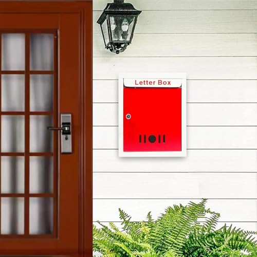 HOMIFLY Wall Mount A4 Size Letter Box/Mail Box/Suggestion Box/Complaint Box for Office/Post Box for Home gate with Clear Window View and Secure Key Lock - (Red & Ivory) - Image 3