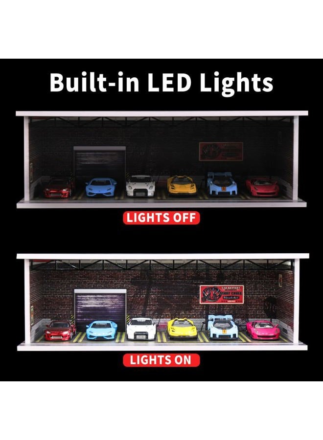 G-FANS Display Case for Hot Wheels - 1/64 Scale Die-cast Model Car Scenarios Display Case with LED Light and Acrylic Cover, Scenes Diorama Storage Garage with 6 Parking Spaces (Log Cabin) - Image 4