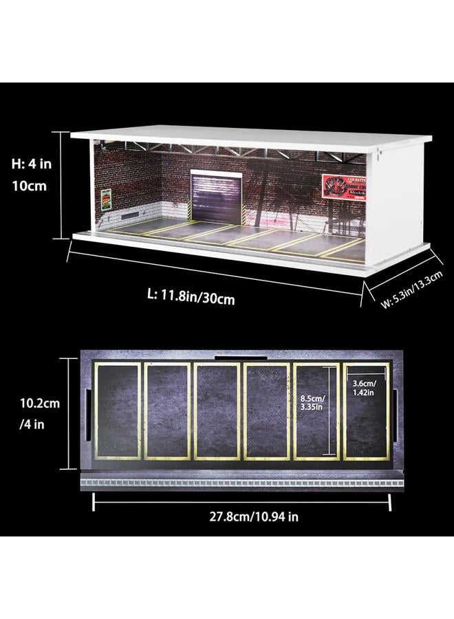 G-FANS Display Case for Hot Wheels - 1/64 Scale Die-cast Model Car Scenarios Display Case with LED Light and Acrylic Cover, Scenes Diorama Storage Garage with 6 Parking Spaces (Log Cabin) - Image 2
