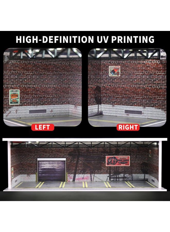 G-FANS Display Case for Hot Wheels - 1/64 Scale Die-cast Model Car Scenarios Display Case with LED Light and Acrylic Cover, Scenes Diorama Storage Garage with 6 Parking Spaces (Log Cabin) - Image 3