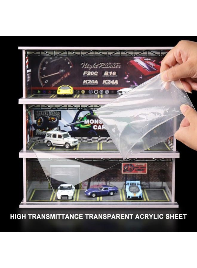 G-FANS Display Case for Hot Wheels - 1/64 Scale Die-cast Model Car Scenarios Display Case with LED Light and Acrylic Cover, Scenes Diorama Storage Garage with 6 Parking Spaces (Log Cabin) - Image 5