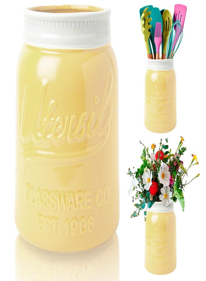 Comfify حامل أدوات جرة ميسون واسعة الفم من كومفي، منظم أدوات مطبخ زخرفي، آمن في غسالة الصحون - حاملة مطبخ خضراء، حجم كبير 7" ارتفاع - أصفر - Image 1