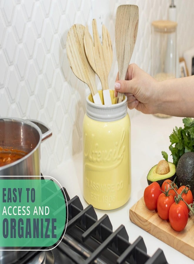 Comfify حامل أدوات جرة ميسون واسعة الفم من كومفي، منظم أدوات مطبخ زخرفي، آمن في غسالة الصحون - حاملة مطبخ خضراء، حجم كبير 7" ارتفاع - أصفر - Image 5