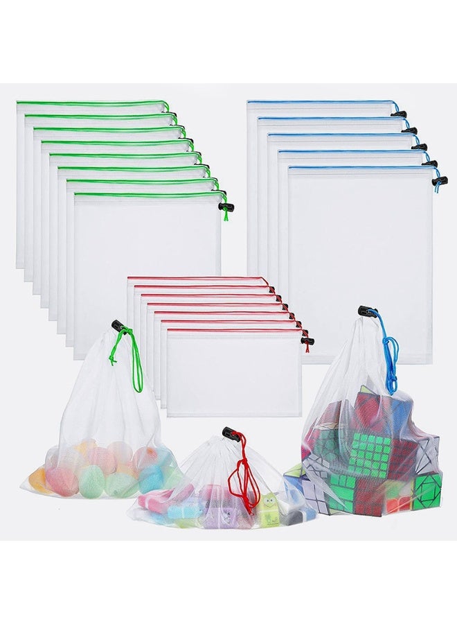 20 قطعة من أكياس المنتجات القابلة لإعادة الاستخدام كيس شبكي قابل لإعادة الاستخدام، أكياس تخزين ألعاب مع رباط قابل للغسل 5 كبير 8 متوسط 7 صغير - Image 1