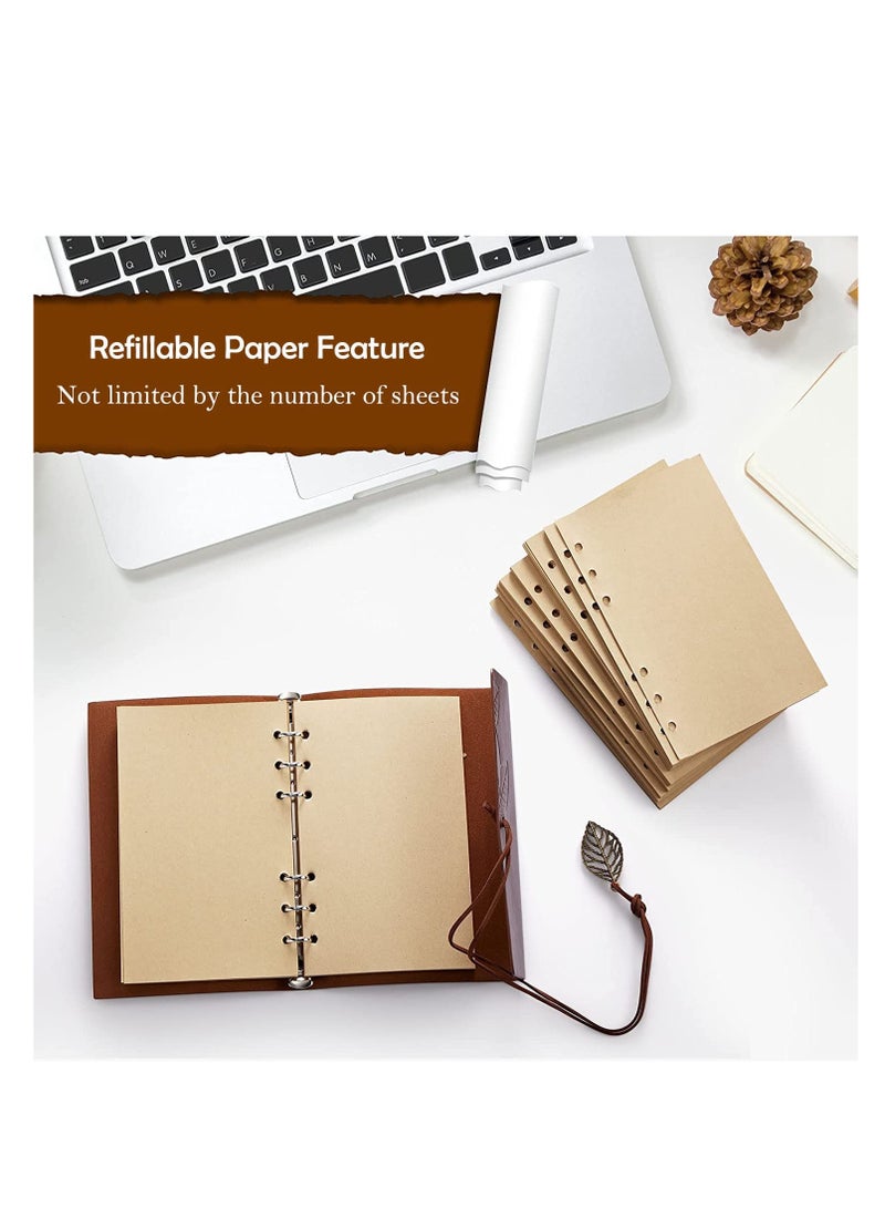 Generic Vintage Leather Notebook, Retro Writing Journal Diary Pu Leather Cover, Leaf Pattern Spiral Blank String Daily Notepad, Art Sketchbook, Retro Pendants, Classic Embossed, Loose Leaf (Brown)  - Image 4