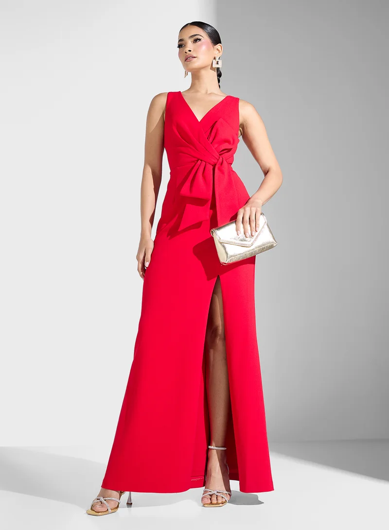 Adrianna Papell Red Bow Gown Dress