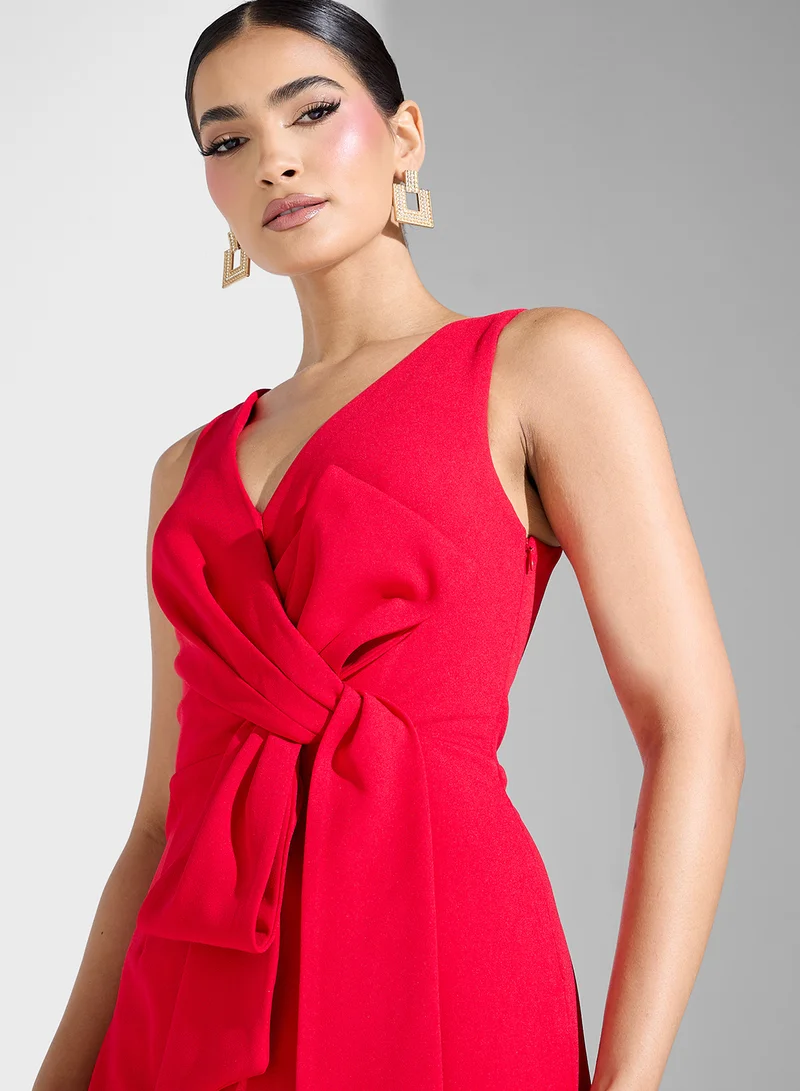 Adrianna Papell Red Bow Gown Dress