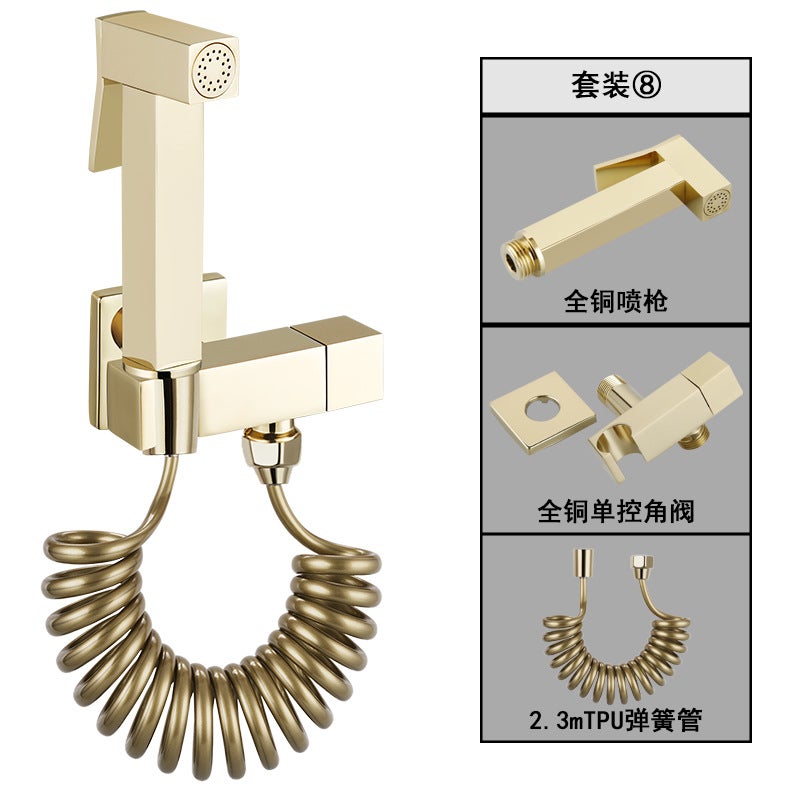 All-Copper Toilet Flushing Spray Gun Bidet Toilet One In And One Out Angle Valve Bathroom Pressurized Flush Gun Faucet - Image 1