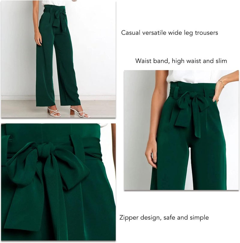 klarako Women Casual Pants Straight Wide Leg Loose Trouser Lounge Slacks Solid Elegant Office Commuting Suit Pants with Belt - Image 2