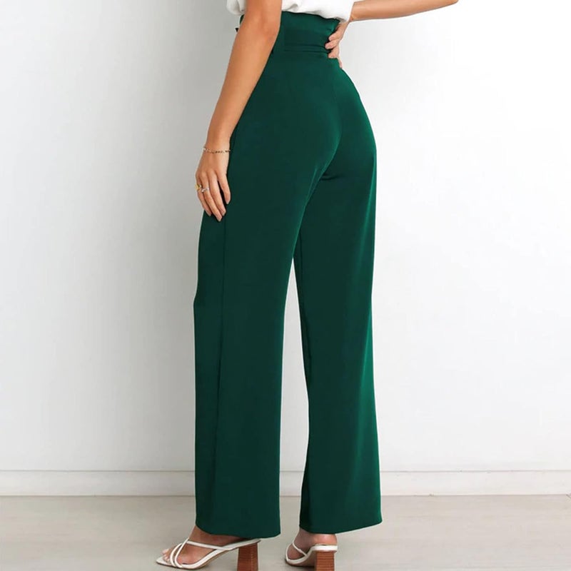 klarako Women Casual Pants Straight Wide Leg Loose Trouser Lounge Slacks Solid Elegant Office Commuting Suit Pants with Belt - Image 5