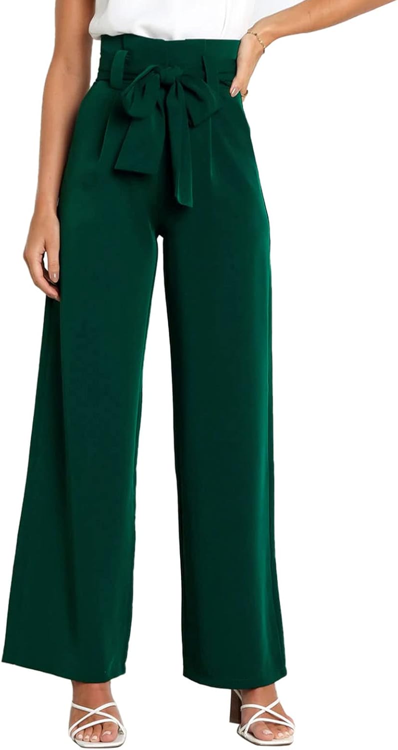 klarako Women Casual Pants Straight Wide Leg Loose Trouser Lounge Slacks Solid Elegant Office Commuting Suit Pants with Belt - Image 1