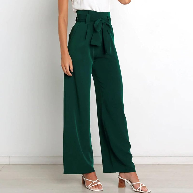 klarako Women Casual Pants Straight Wide Leg Loose Trouser Lounge Slacks Solid Elegant Office Commuting Suit Pants with Belt - Image 3