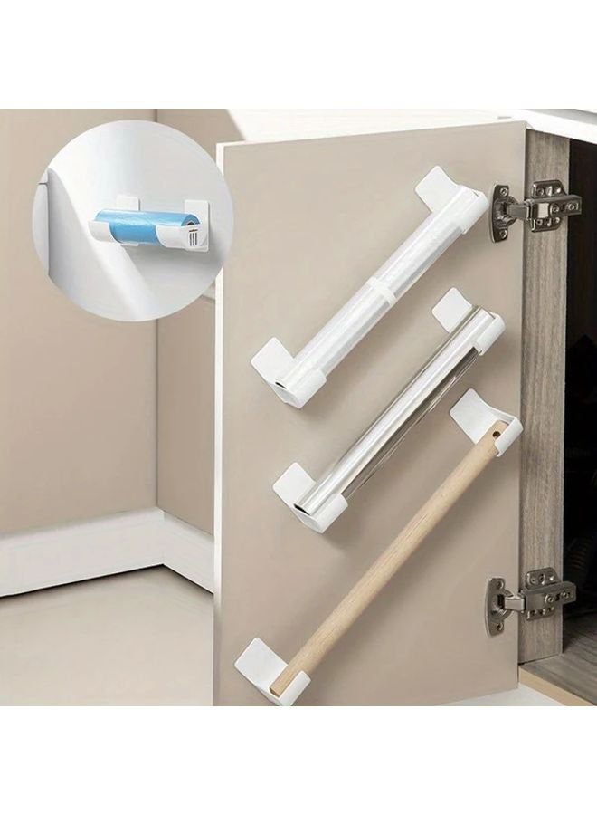 White 2pcs No Drill Kitchen Storage Racks Adjustable Organizer For Plastic Wrap Garbage Bags - Image 1