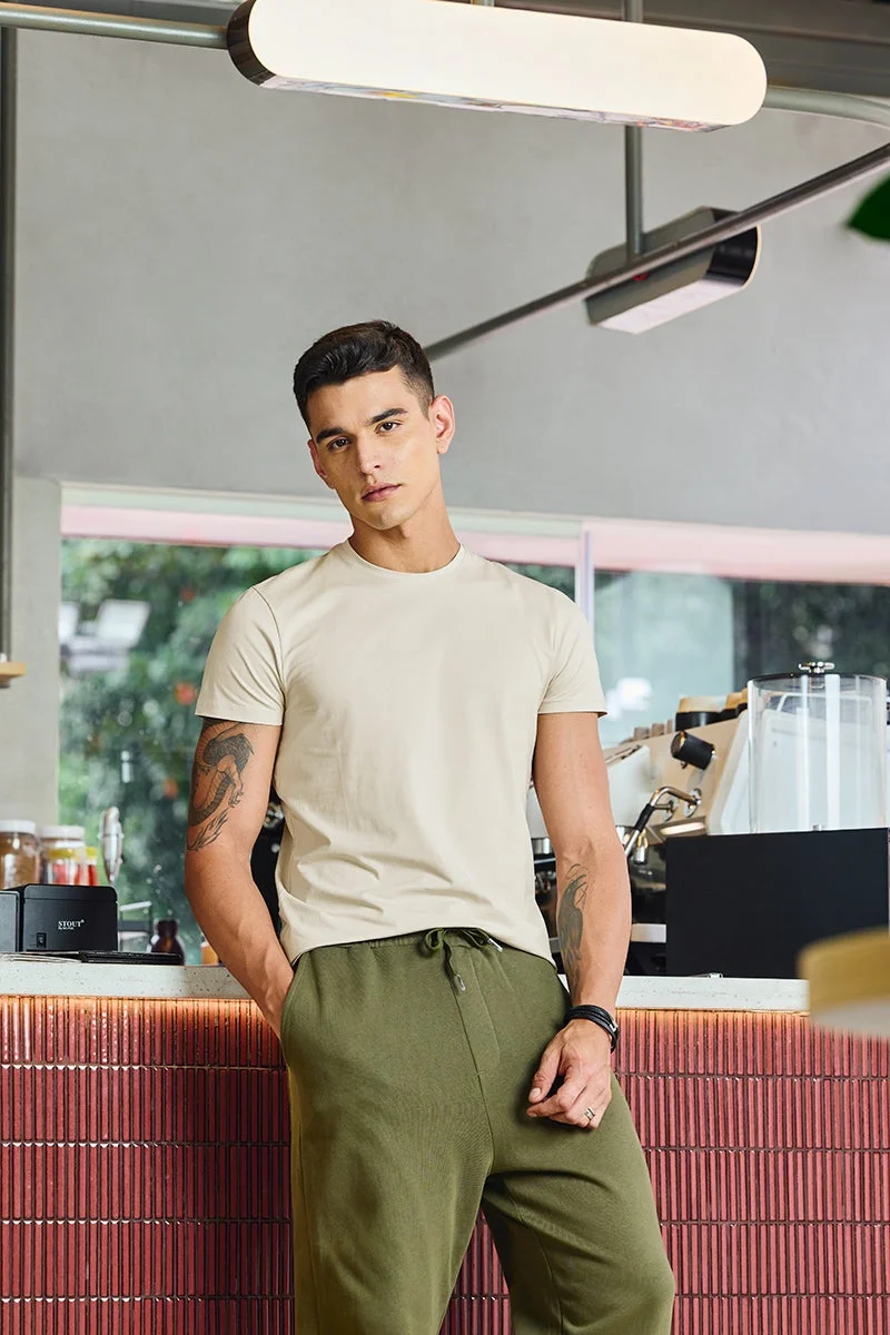 سنيتش Nude Solid Half Sleeve Slim Fit Casual T-Shirt