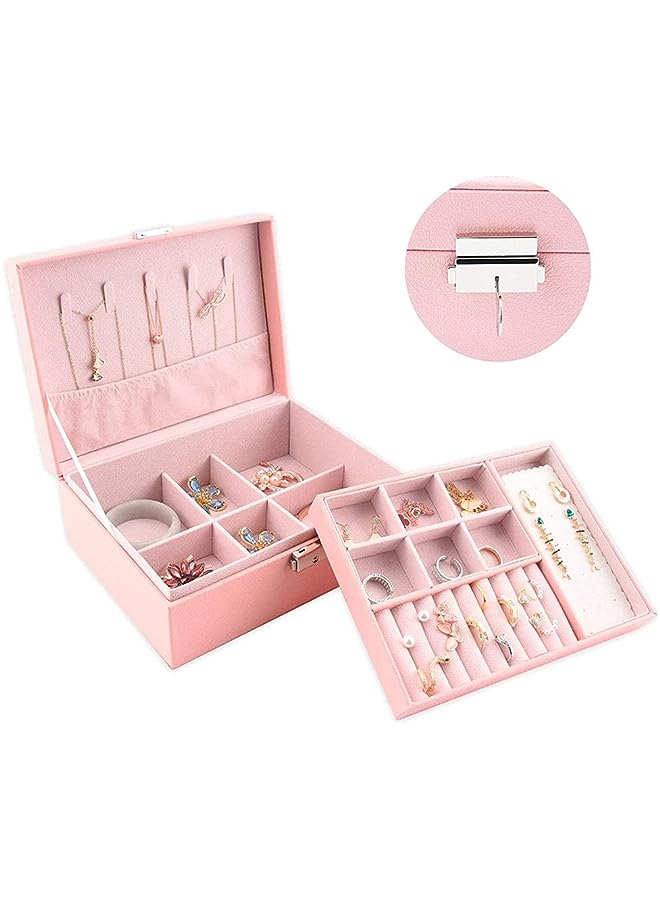 PROMASS Box Organizer 2-Layer Jewelry Box PU Leather Jewelry Display Storage Case Gift for Women Girls (Pink) - Image 1