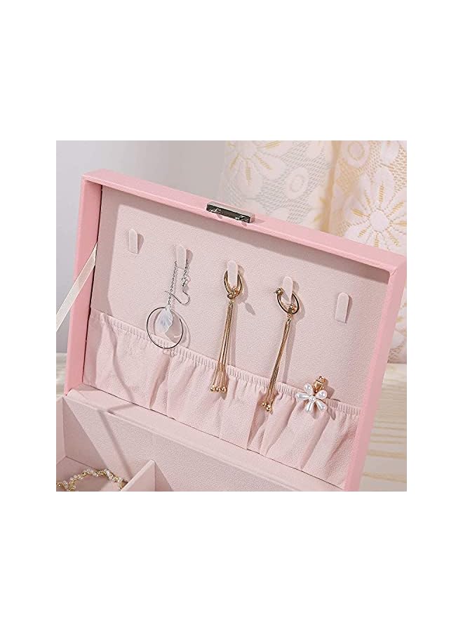 PROMASS Box Organizer 2-Layer Jewelry Box PU Leather Jewelry Display Storage Case Gift for Women Girls (Pink) - Image 3