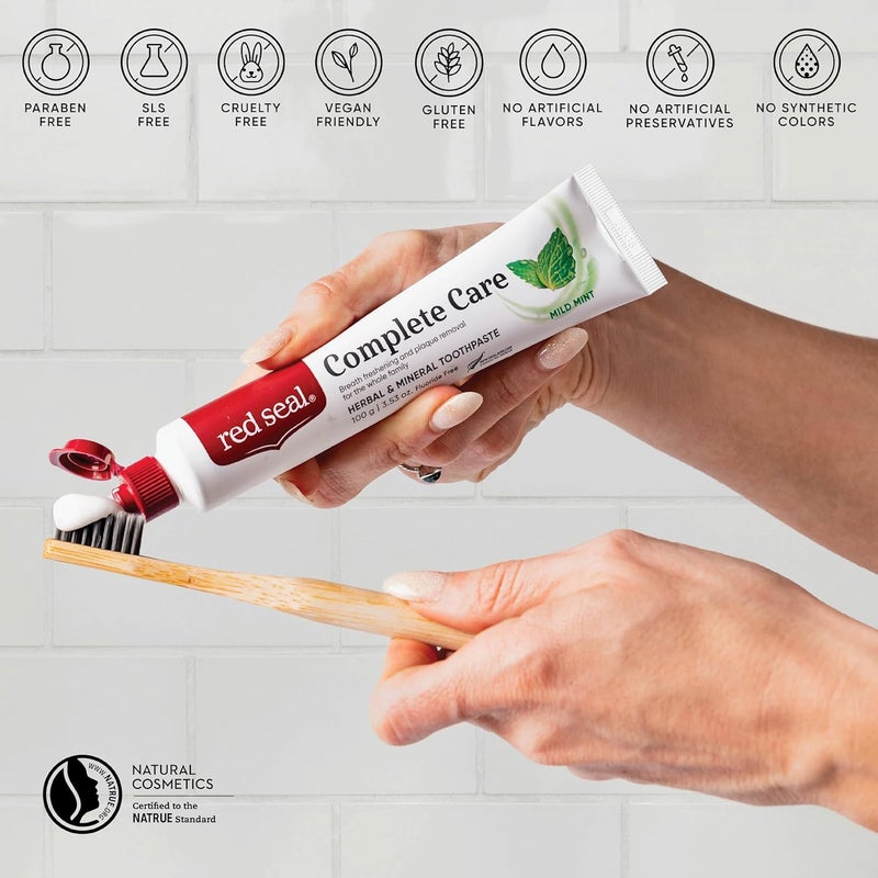 Red Seal Complete Care Mild Mint Toothpaste NATRUE Certified Natural Toothpaste for The Whole Family Paraben SLS Free Fluoride Free Vegan Friendly Cruelty Free No Artificial Flavors 353 oz - Image 2