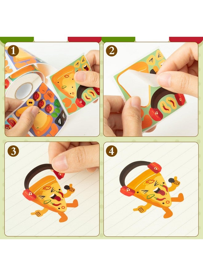 Haooryx 300pcs Make A Cartoon Pizza Scene Sticker Rolls, Make Your Own Pizza Slice DIY Sticker, Mix and Match Cute Pizza with Face Sticker Decals for Kids Birthday Party Supplies Laptop Decor - Image 4