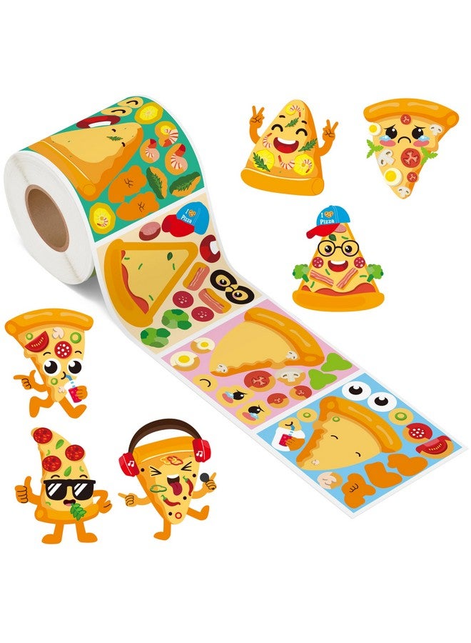 Haooryx 300pcs Make A Cartoon Pizza Scene Sticker Rolls, Make Your Own Pizza Slice DIY Sticker, Mix and Match Cute Pizza with Face Sticker Decals for Kids Birthday Party Supplies Laptop Decor - Image 1