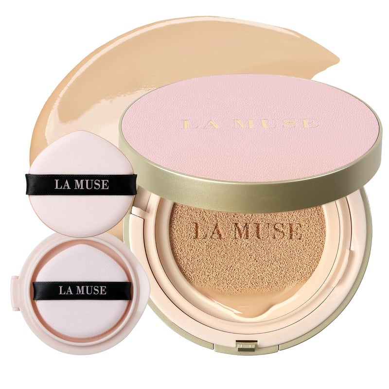 LA MUSE LA MUSE Glow Cushion 21 Light BeigePack of 2  Hydrating Cushion Foundation  Lightweight  Buildable Full Coverage  Natural Dewy Finish  LongLasting Foundation Makeup  CC Cream with SPF 50 