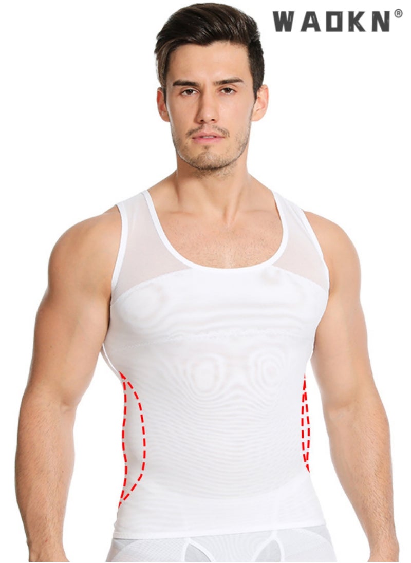 WAOKN - Chest Compression Vest Men Body Shaper Sleeveless Posture Corrector Slimming Waist Control Tummy Trimmer Mesh Tops Compression Shirt for Men Slimming Undershirt Body Shaper Tank top Shapewear Vest - Image 1