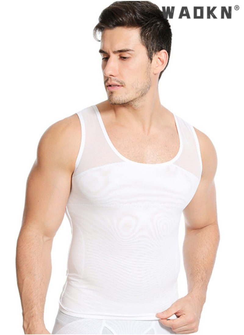 WAOKN - Chest Compression Vest Men Body Shaper Sleeveless Posture Corrector Slimming Waist Control Tummy Trimmer Mesh Tops Compression Shirt for Men Slimming Undershirt Body Shaper Tank top Shapewear Vest - Image 1