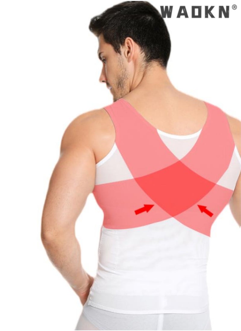 WAOKN - Chest Compression Vest Men Body Shaper Sleeveless Posture Corrector Slimming Waist Control Tummy Trimmer Mesh Tops Compression Shirt for Men Slimming Undershirt Body Shaper Tank top Shapewear Vest - Image 1