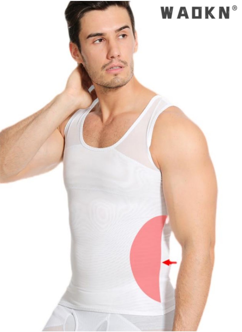 WAOKN - Chest Compression Vest Men Body Shaper Sleeveless Posture Corrector Slimming Waist Control Tummy Trimmer Mesh Tops Compression Shirt for Men Slimming Undershirt Body Shaper Tank top Shapewear Vest - Image 1