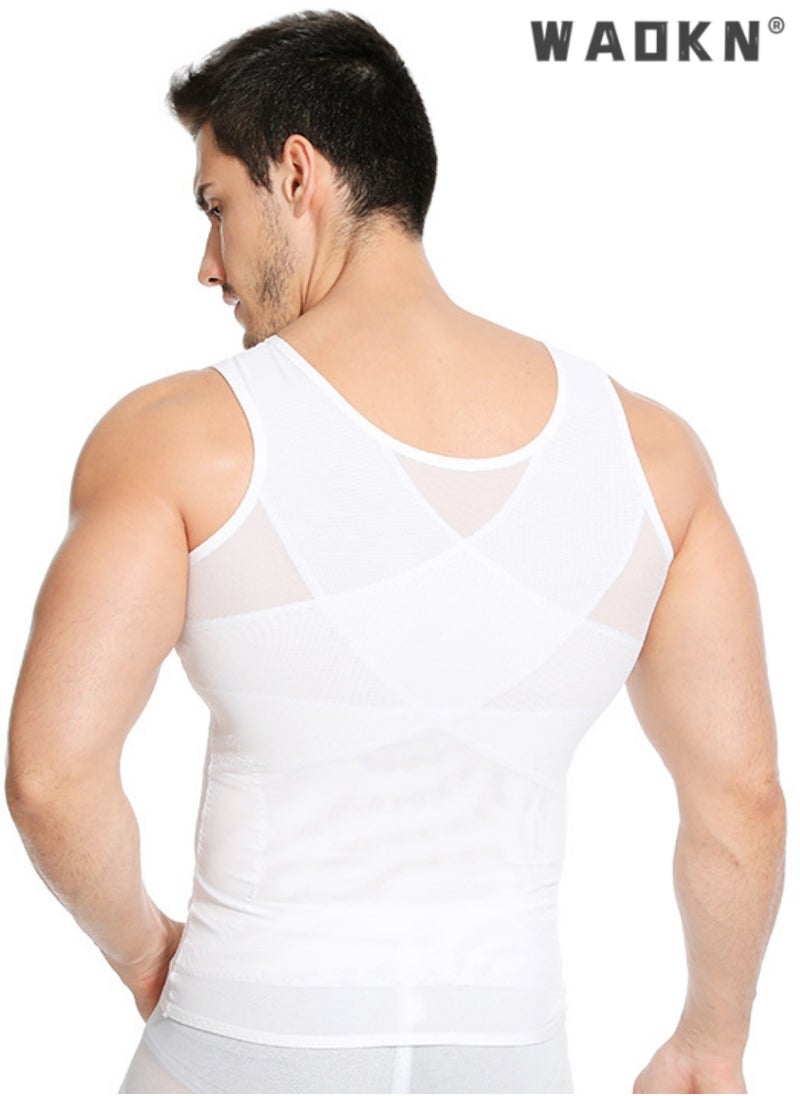 WAOKN - Chest Compression Vest Men Body Shaper Sleeveless Posture Corrector Slimming Waist Control Tummy Trimmer Mesh Tops Compression Shirt for Men Slimming Undershirt Body Shaper Tank top Shapewear Vest - Image 1