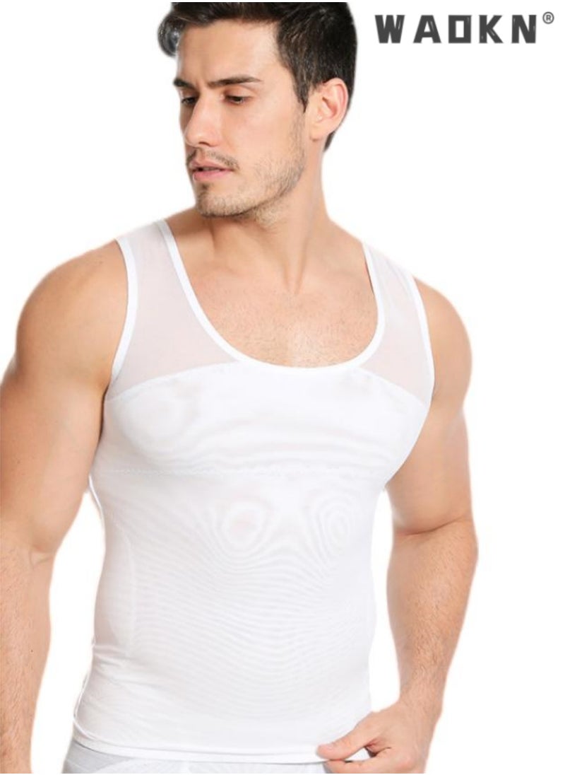 WAOKN - Chest Compression Vest Men Body Shaper Sleeveless Posture Corrector Slimming Waist Control Tummy Trimmer Mesh Tops Compression Shirt for Men Slimming Undershirt Body Shaper Tank top Shapewear Vest - Image 1