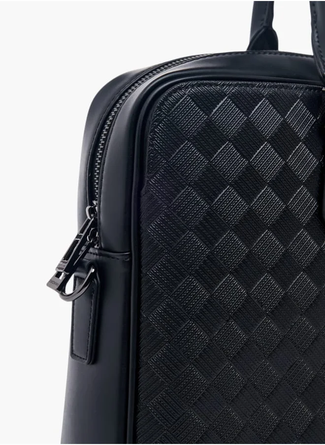 دوتشيني Mens Textured Portfolio Bag With Detachable Strap And Zip Closure
