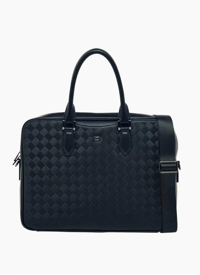 دوتشيني Mens Textured Portfolio Bag With Detachable Strap And Zip Closure