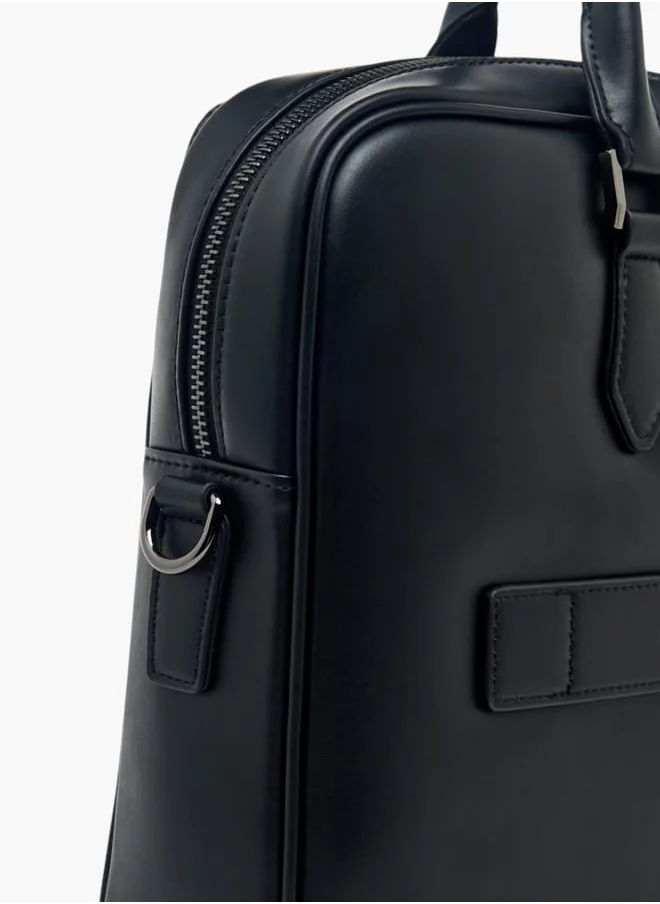 دوتشيني Mens Textured Portfolio Bag With Detachable Strap And Zip Closure