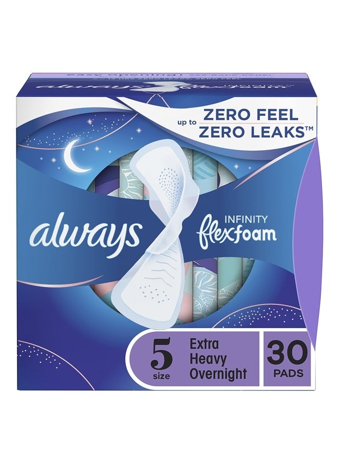 Always فوط إنفينيتي النسائية للنساء، الحجم 5، ثقيلة جداً لليلة، مع أجنحة، بدون رائحة، 30 قطعة - Image 1