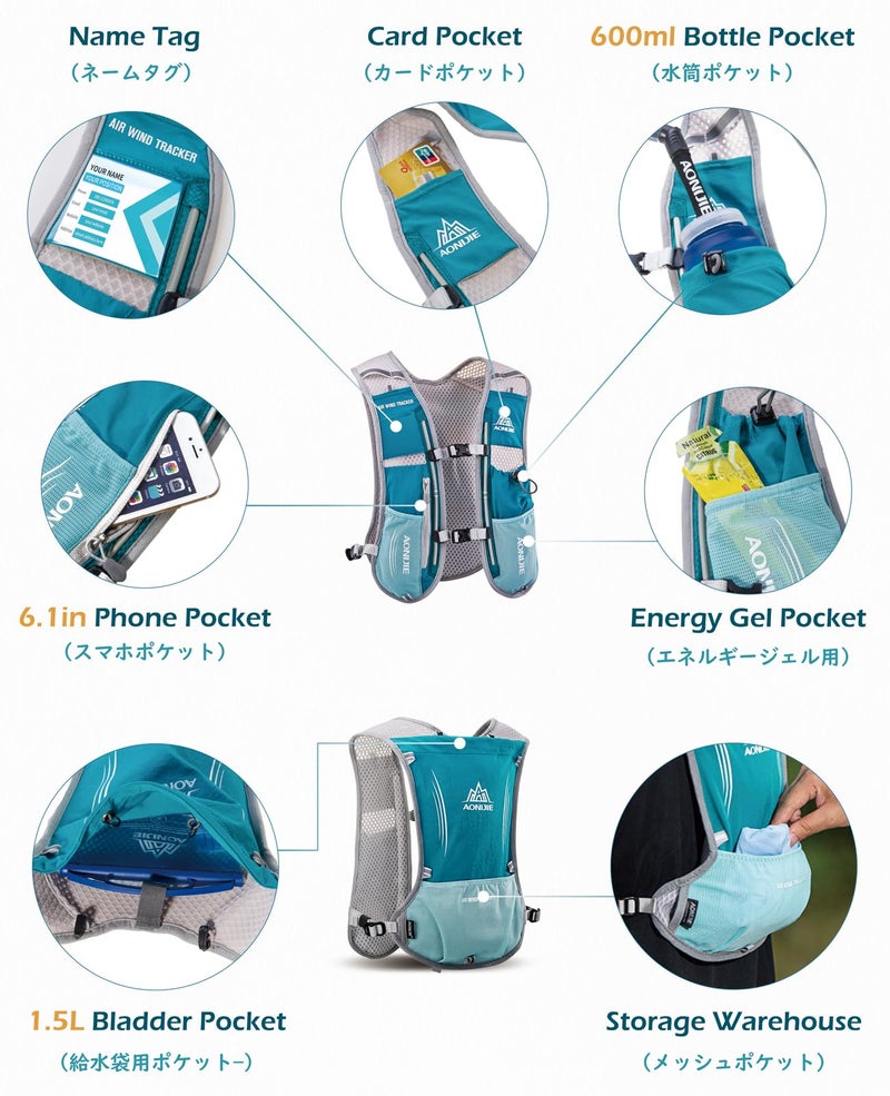 TRIWONDER Hydration Pack Backpack 5L Marathoner Running Race Hydration Vest (Light Blue - with 1.5L Water Bladder) - Image 3