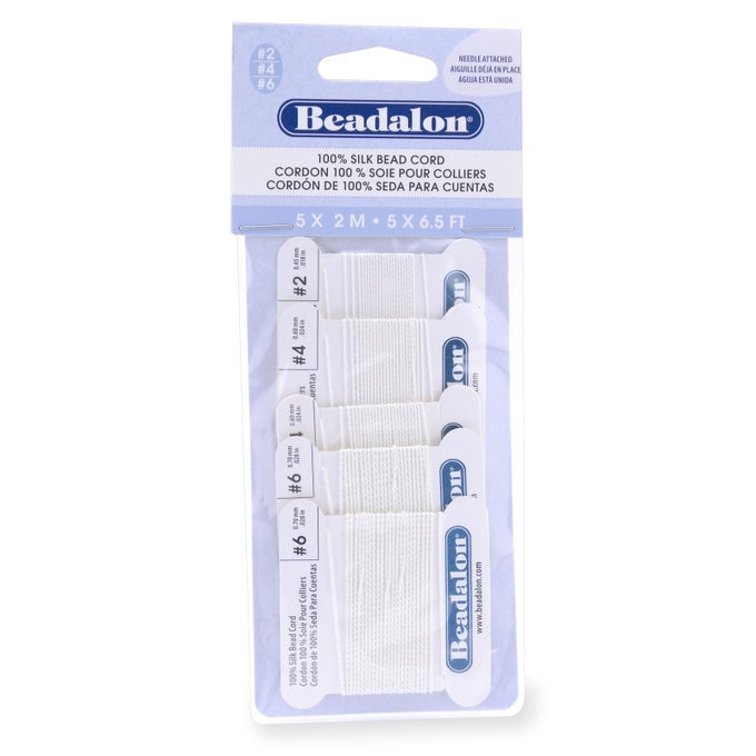 106A120 SILK THREAD VARIETY PACK SIZES 1X02 2X04 2X06 2 METERS EACH WITH NEEDLE WHITE