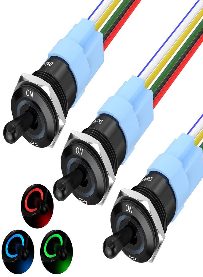 DAIERTEK مفتاح تبديل مضيء من DAIERTEK، مقاوم للماء، 12 فولت، مزود بإضاءة RGB LED، مفتاح تبديل بحري، 16 مم، 12 فولت، 20 أمبير، مفتاح معدني متأرجح شديد التحمل، مناسب للسيارات والقوارب. - Image 1